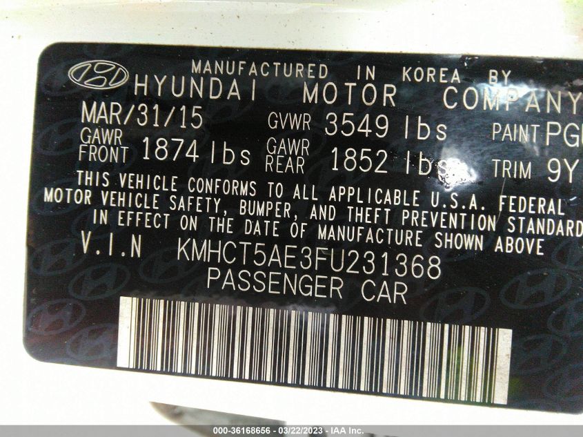 2015 HYUNDAI ACCENT GS - KMHCT5AE3FU231368
