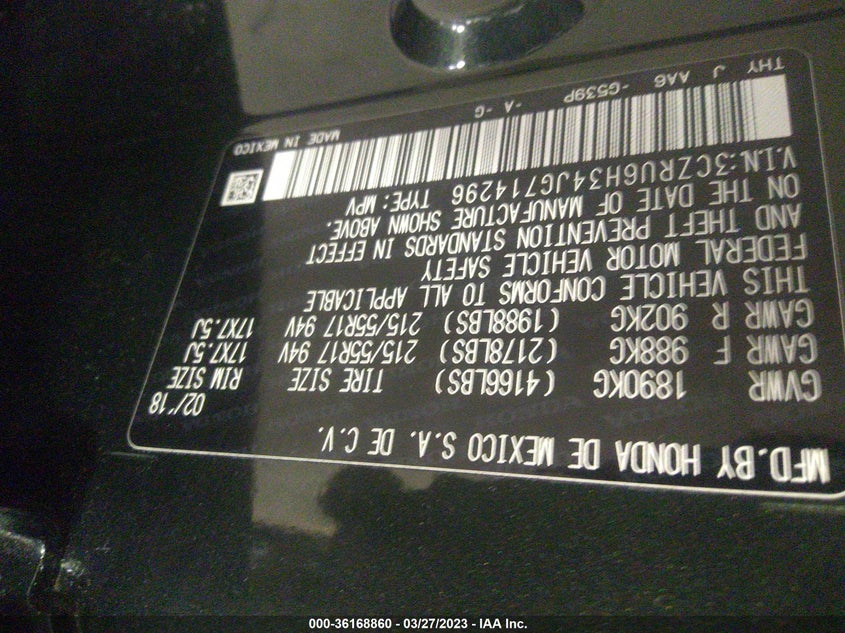 VIN 3CZRU6H34JG714296 2018 HONDA HR-V LX