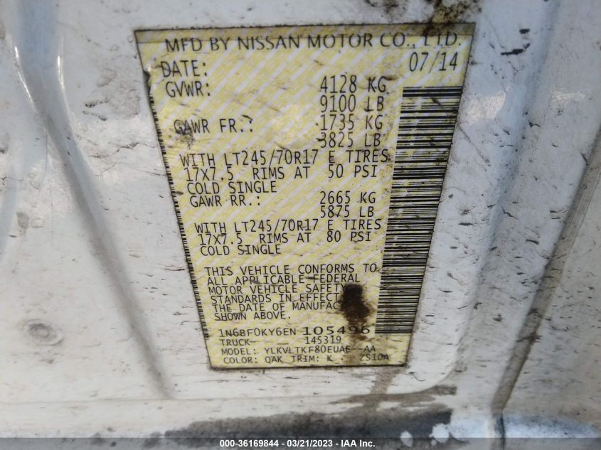 2014 NISSAN NV SV 1N6BF0KY6EN105496