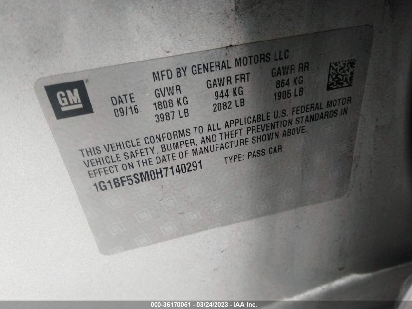 2017 CHEVROLET CRUZE PREMIER - 1G1BF5SM0H7140291