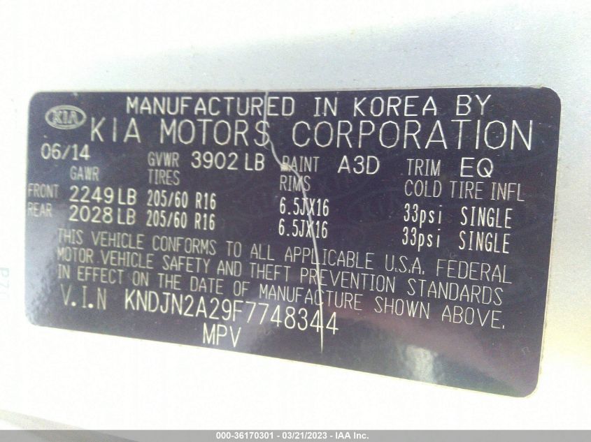 2015 KIA SOUL BASE - KNDJN2A29F7748344