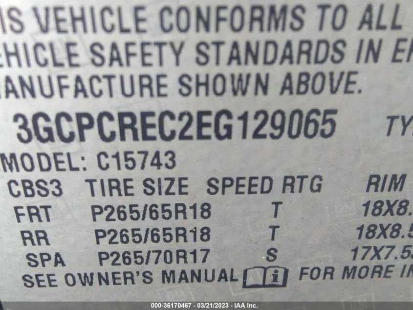 2014 CHEVROLET SILVERADO 1500 LT - 3GCPCREC2EG129065