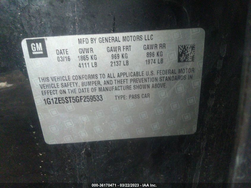 2016 CHEVROLET MALIBU LT - 1G1ZE5ST5GF259533