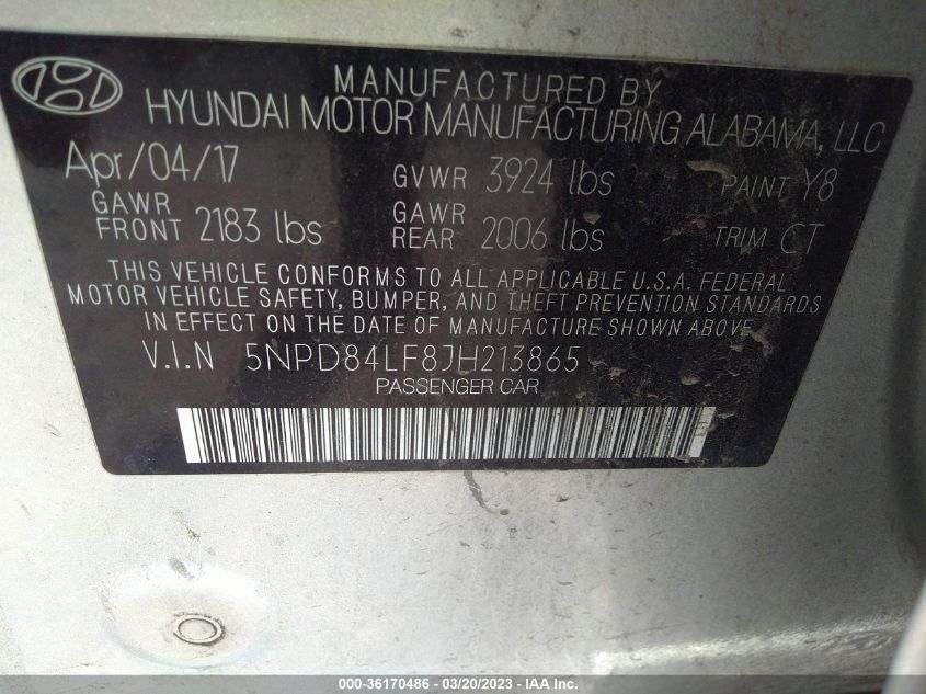 2018 HYUNDAI ELANTRA VALUE EDITION - 5NPD84LF8JH213865