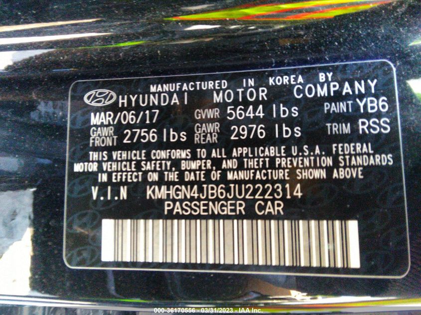 2018 GENESIS G80 3.3T SPORT KMHGN4JB6JU222314