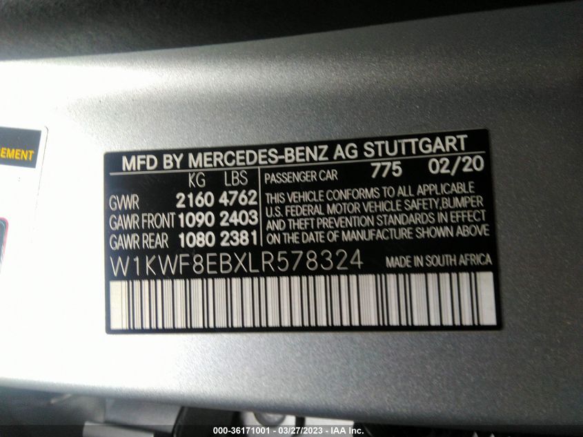 W1KWF8EBXLR578324 2020 MERCEDES-BENZ C-CLASS, photo no. 9