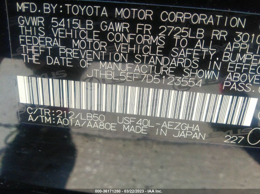 2013 LEXUS LS 460 - JTHBL5EF7D5123554
