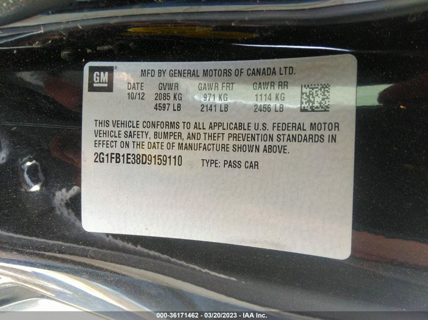 2013 CHEVROLET CAMARO LT - 2G1FB1E38D9159110