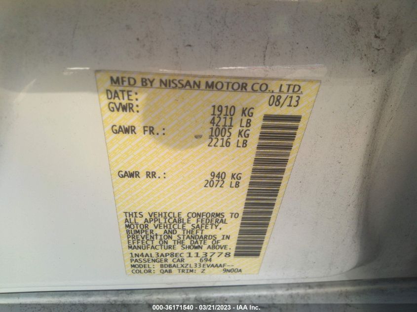2014 NISSAN ALTIMA 2.5 SL - 1N4AL3AP8EC113778