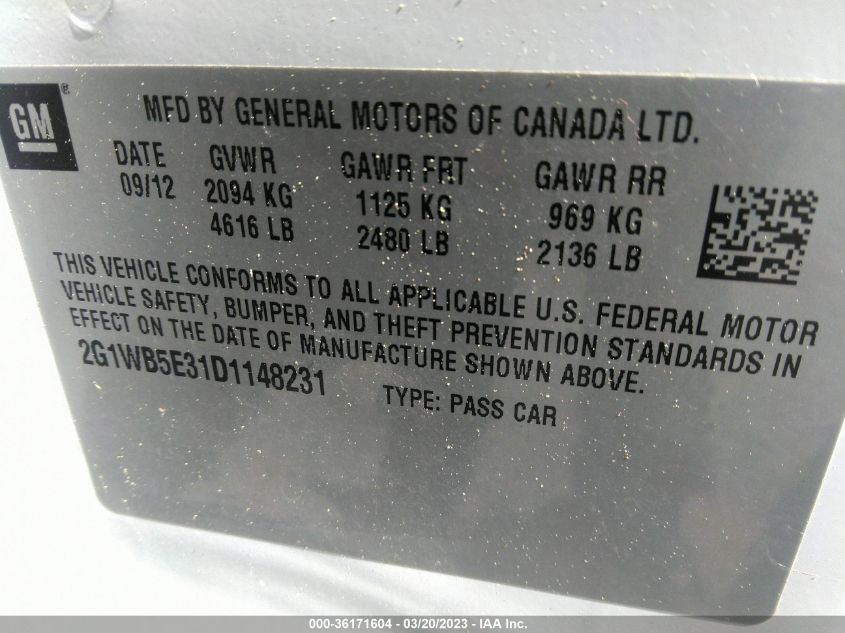 2013 CHEVROLET IMPALA LT - 2G1WB5E31D1148231