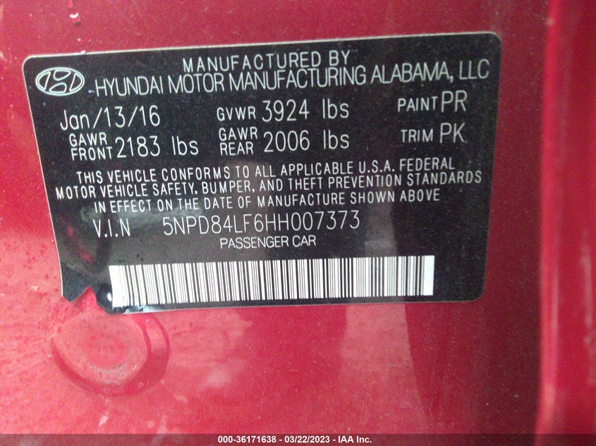 VIN 5NPD84LF6HH007373 2017 HYUNDAI ELANTRA SE