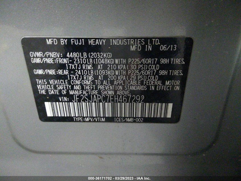 2014 SUBARU FORESTER 2.5I TOURING - JF2SJAPC7EH467292