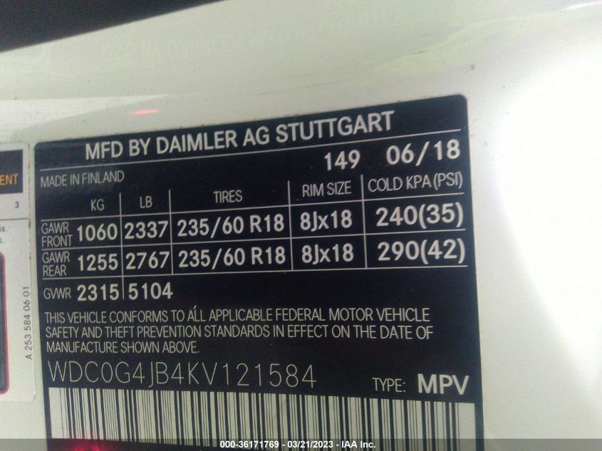 2019 MERCEDES-BENZ GLC GLC 300 - WDC0G4JB4KV121584