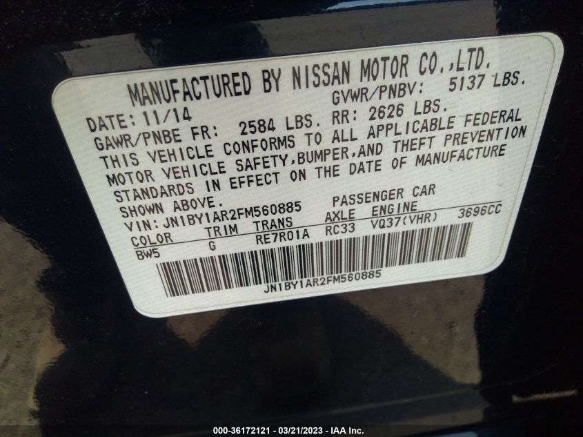 2015 INFINITI Q70 - JN1BY1AR2FM560885
