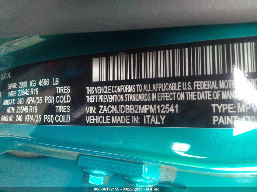 VIN ZACNJDBB2MPM12541 2021 JEEP RENEGADE LATITUDE