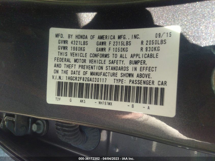 2016 HONDA ACCORD SEDAN EX-L - 1HGCR2F82GA030117