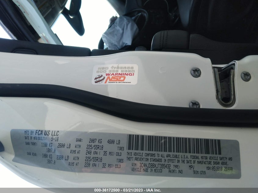 VIN 3C4NJDBBXJT395432 2018 JEEP COMPASS ALTITUDE