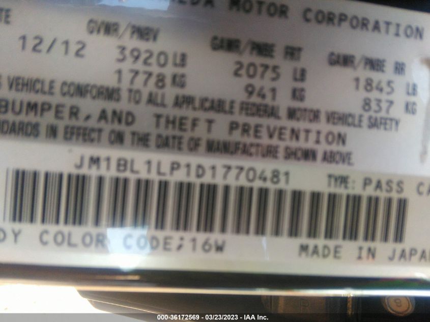 2013 MAZDA MAZDA3 I TOURING - JM1BL1LP1D1770481