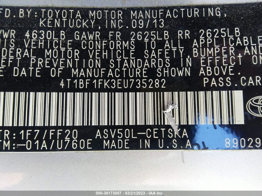 2014 TOYOTA CAMRY L/LE/XLE/SE/SE SPORT - 4T1BF1FK3EU735282