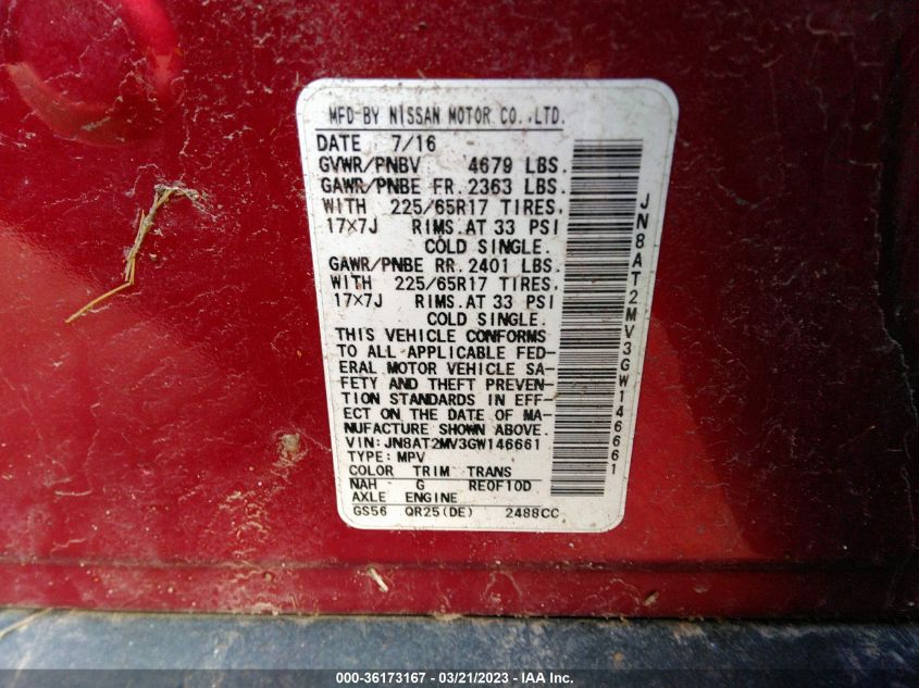 2016 NISSAN ROGUE S - JN8AT2MV3GW146661