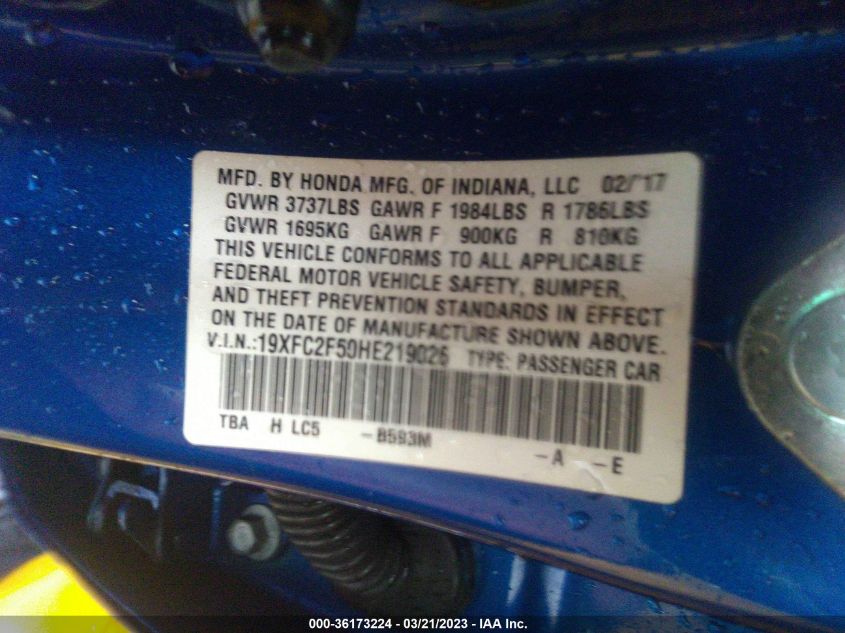 2017 HONDA CIVIC LX - 019XFC2F50HE21902