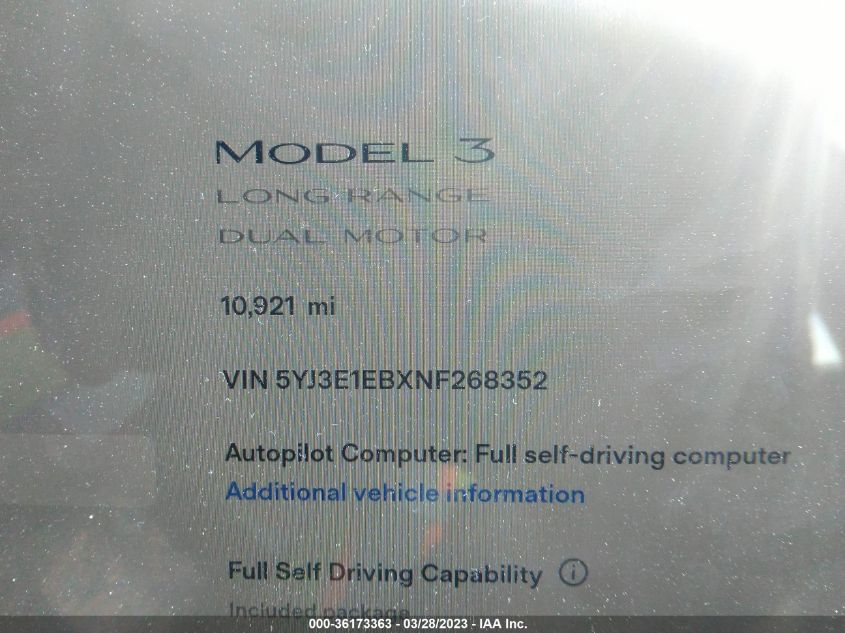 2022 TESLA MODEL 3 LONG RANGE - 5YJ3E1EBXNF268352