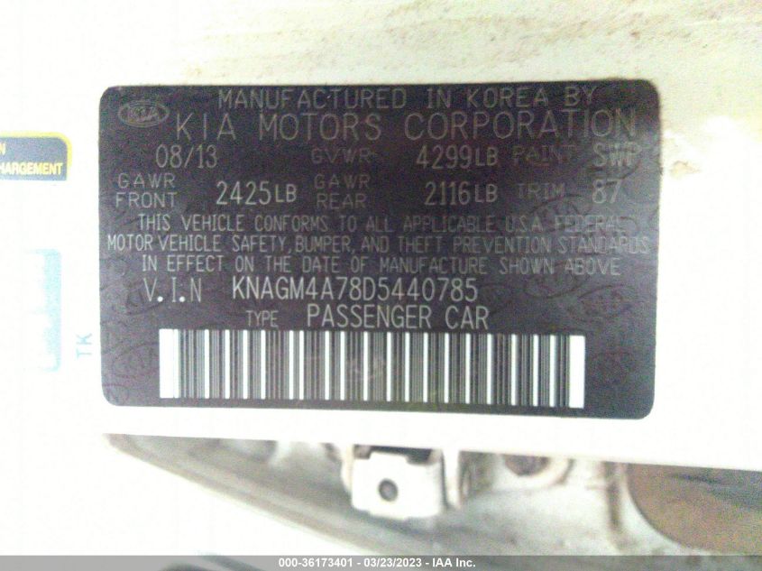 2013 KIA OPTIMA LX - KNAGM4A78D5440785