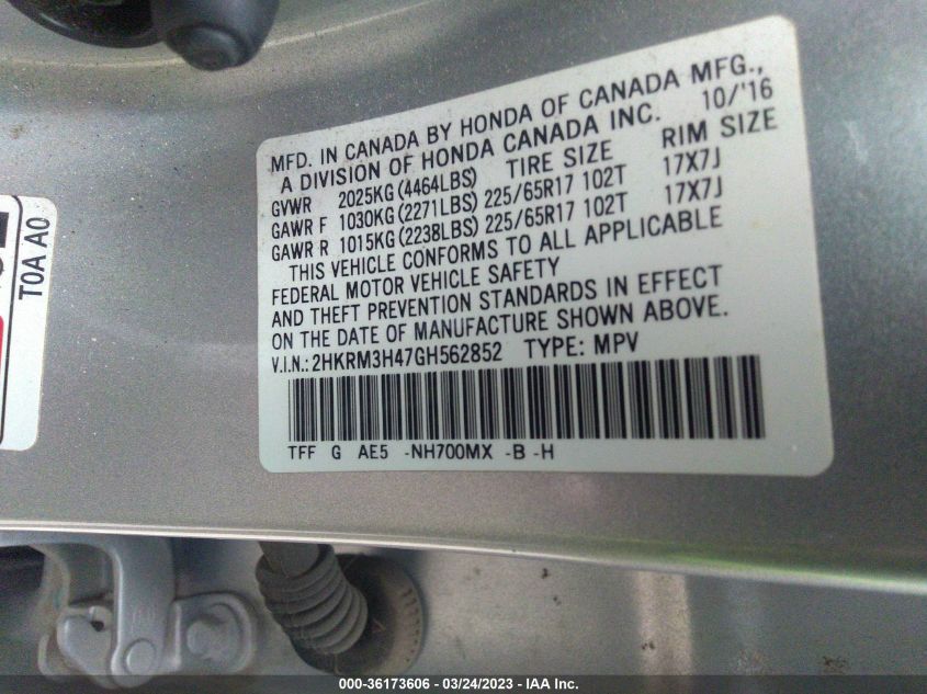 2016 HONDA CR-V SE - 2HKRM3H47GH562852