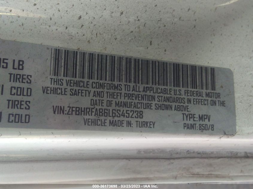 2020 RAM PROMASTER CITY TRADESMAN ZFBHRFAB6L6S45238