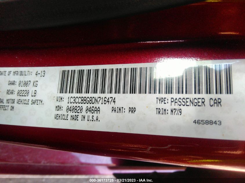2013 CHRYSLER 200 TOURING - 1C3CCBBG8DN716474