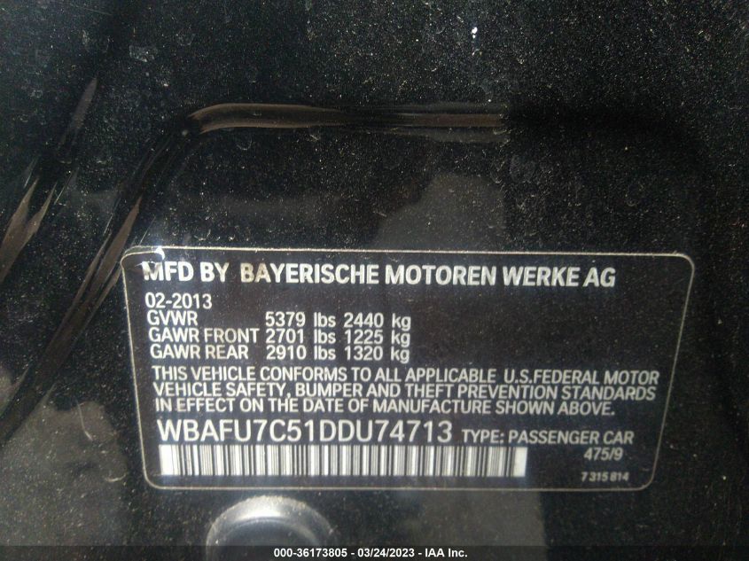 2013 BMW 5 SERIES 535I XDRIVE - WBAFU7C51DDU74713
