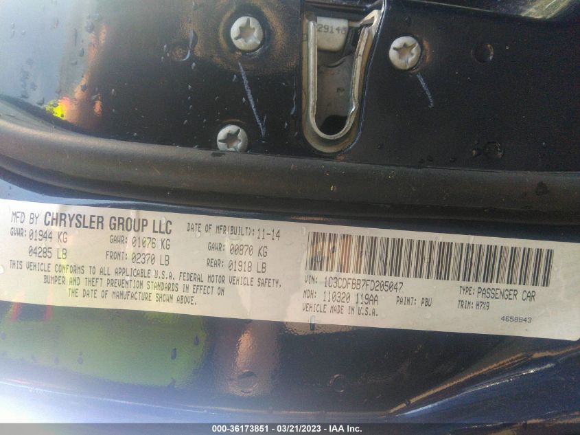 2015 DODGE DART SXT - 1C3CDFBB7FD205047