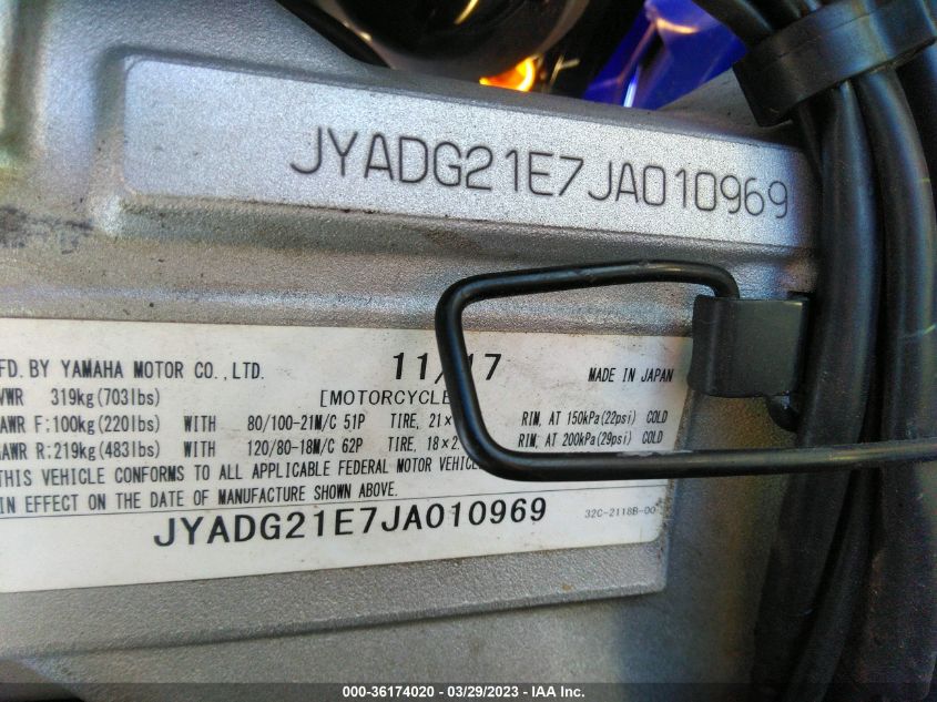 2018 YAMAHA WR250 R JYADG21E7JA010969