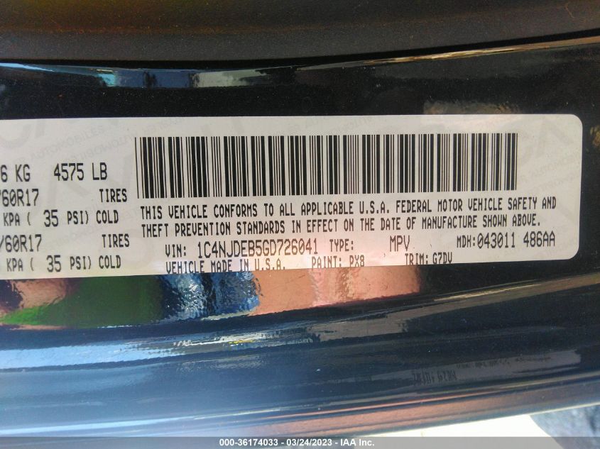 2016 JEEP COMPASS LATITUDE - 1C4NJDEB5GD726041