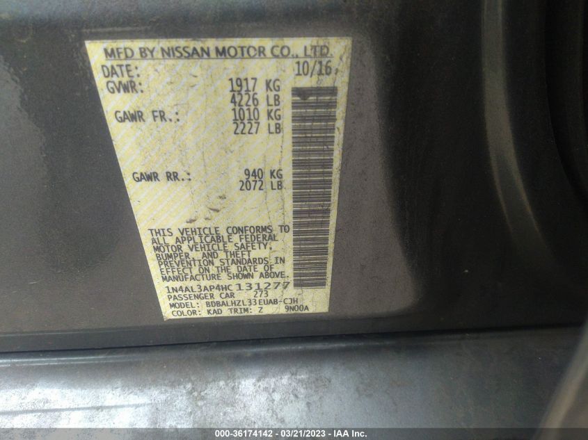 2017 NISSAN ALTIMA 2.5 SR - 1N4AL3AP4HC131277