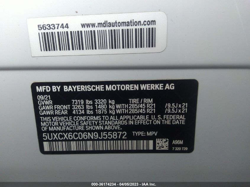 2022 BMW X7 M50I - 5UXCX6C06N9J55872