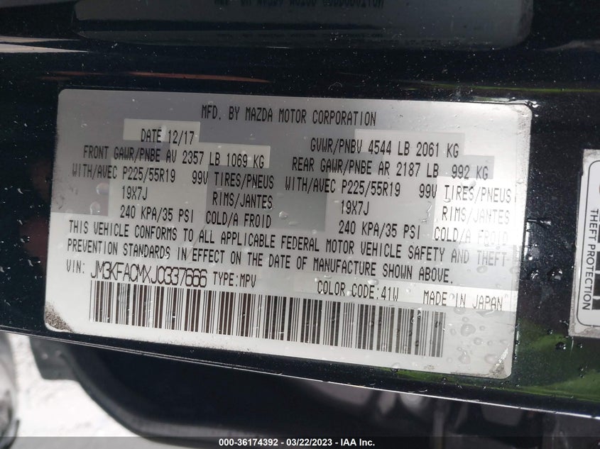 VIN JM3KFACMXJ0337666 2018 MAZDA CX-5 TOURING