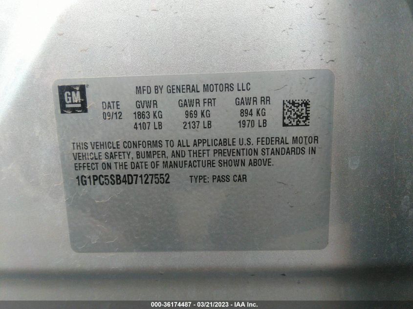 2013 CHEVROLET CRUZE 1LT - 1G1PC5SB4D7127552
