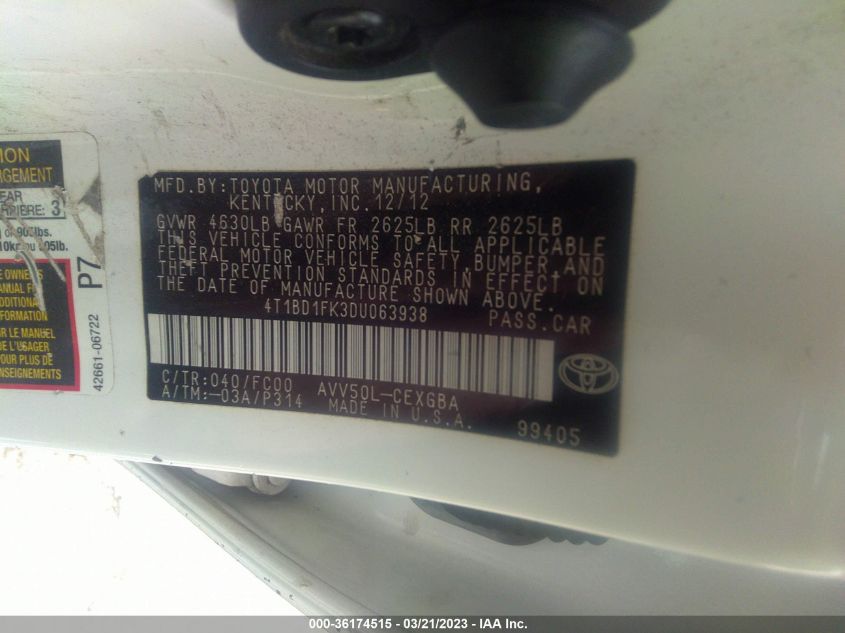 2013 TOYOTA CAMRY HYBRID LE/XLE - 4T1BD1FK3DU063938