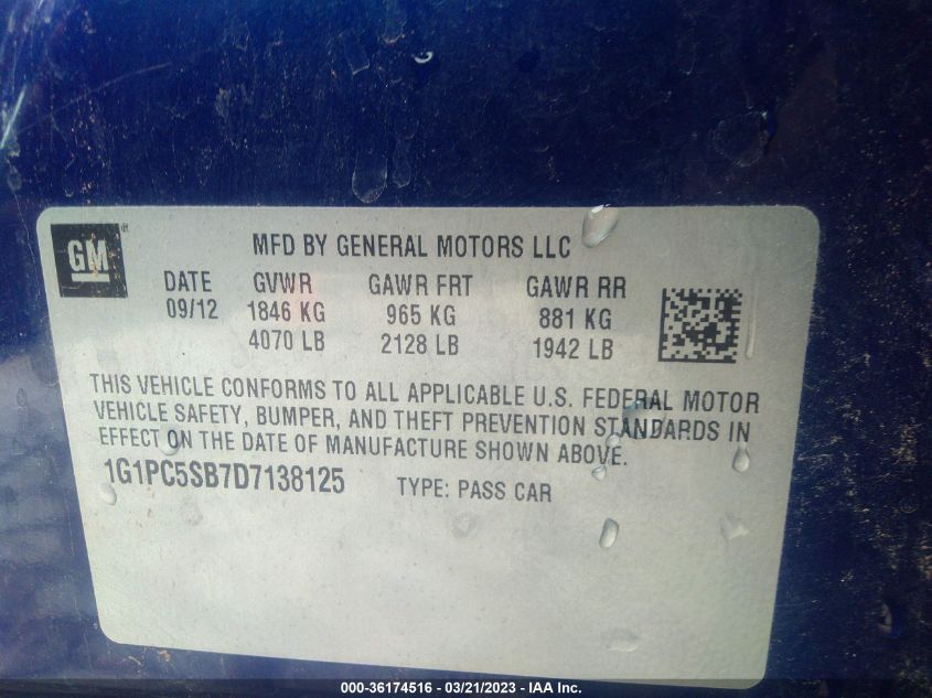 2013 CHEVROLET CRUZE 1LT - 1G1PC5SB7D7138125