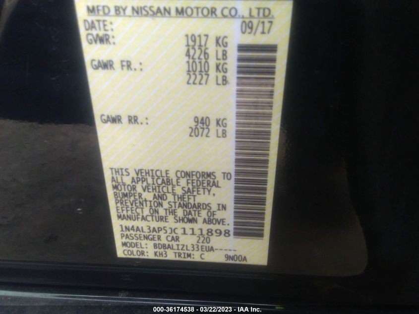 2018 NISSAN ALTIMA 2.5 SV - 1N4AL3AP5JC111898