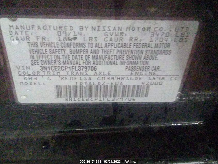 2015 NISSAN VERSA NOTE S/S PLUS/SV/SR/SL - 3N1CE2CP1FL379706