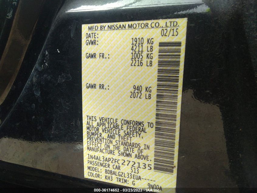 2015 NISSAN ALTIMA 2.5 - 1N4AL3AP2FC272135