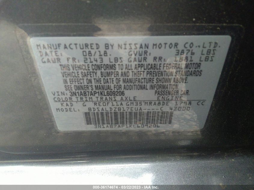2019 NISSAN SENTRA SV - 3N1AB7AP1KL609206