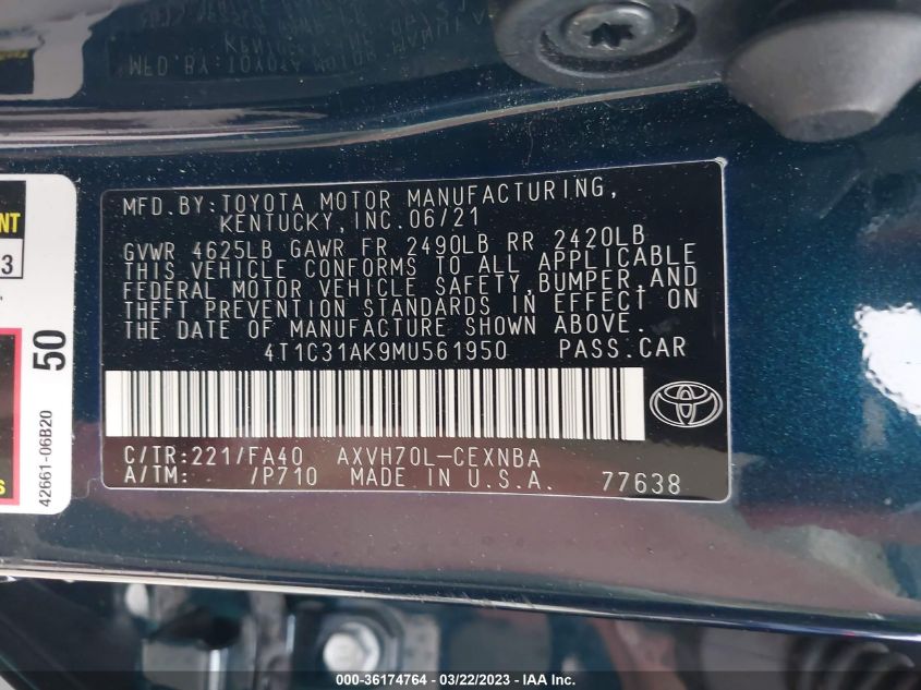 2021 TOYOTA CAMRY HYBRID LE - 4T1C31AK9MU561950