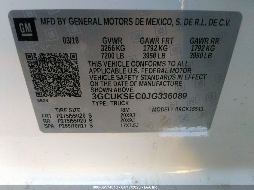 2018 CHEVROLET SILVERADO 1500 LTZ - 3GCUKSEC0JG336089