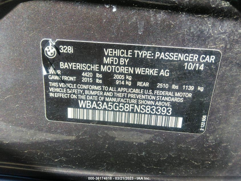 2015 BMW 3 SERIES 328I - WBA3A5G58FNS83393