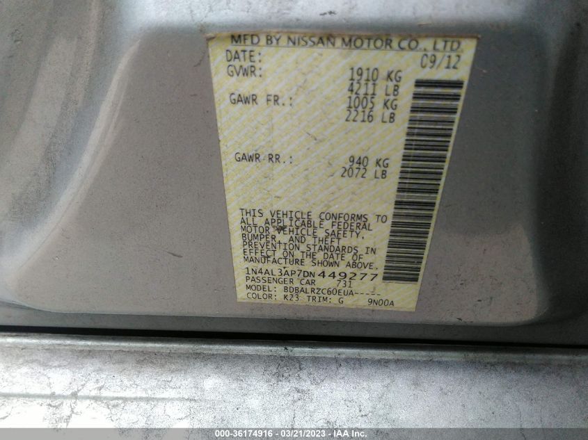 2013 NISSAN ALTIMA 2.5 S - 1N4AL3AP7DN449277