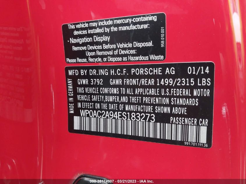 2014 PORSCHE 911 GT3 - WP0AC2A94ES183273