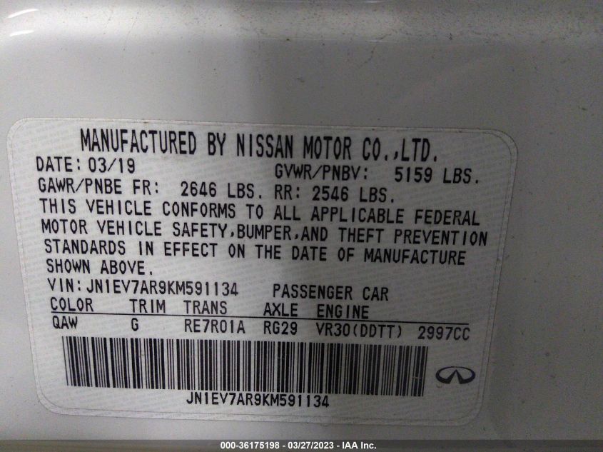 2019 INFINITI Q50 3.0T SIGNATURE EDITION - JN1EV7AR9KM591134